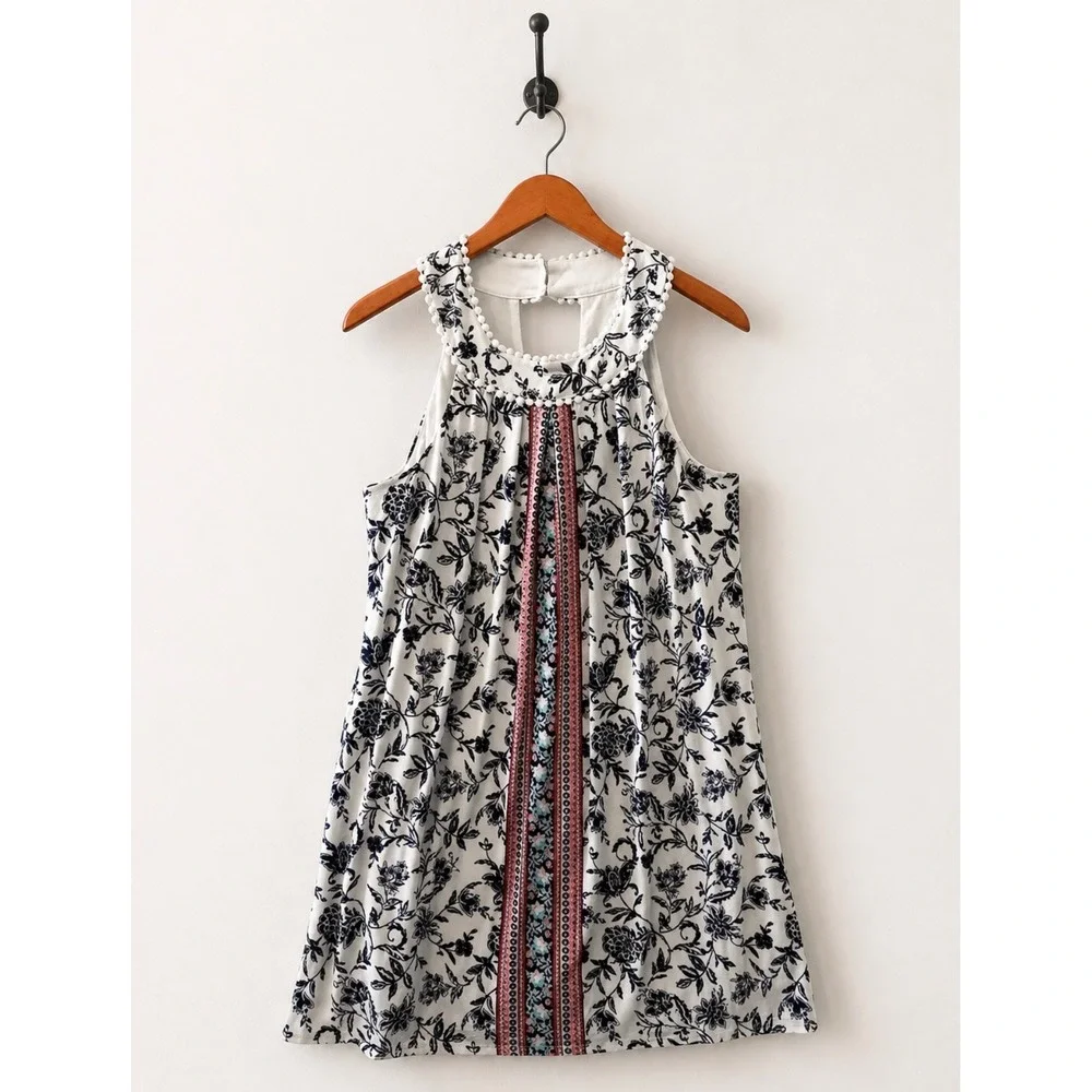Three Pink Hearts Floral Sleeveless Shift Dress Size Large Boho Lined